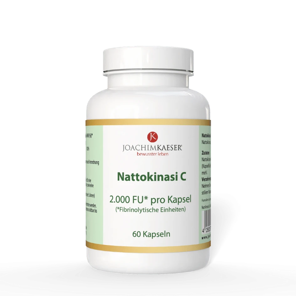 Joachim Kaeser Nattokinasi C – hochdosiertes Enzympräparat mit 2.000 FU Nattokinase pro Kapsel, kombiniert mit Vitamin C und Inulin, 60 Kapseln